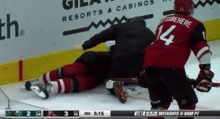 NHL Injury: Clayton Keller falls into boards awkwardly